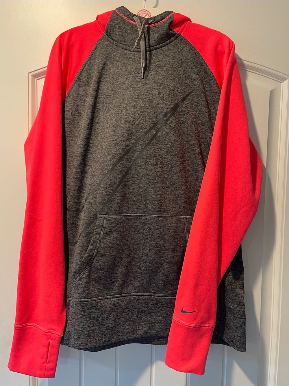 Nike Gray Pullover Hoodie with Bright pink Raglan Sleeves